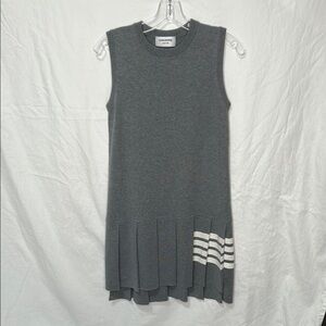 Thom Browne Gray Sleeveless Dress with White Stripes